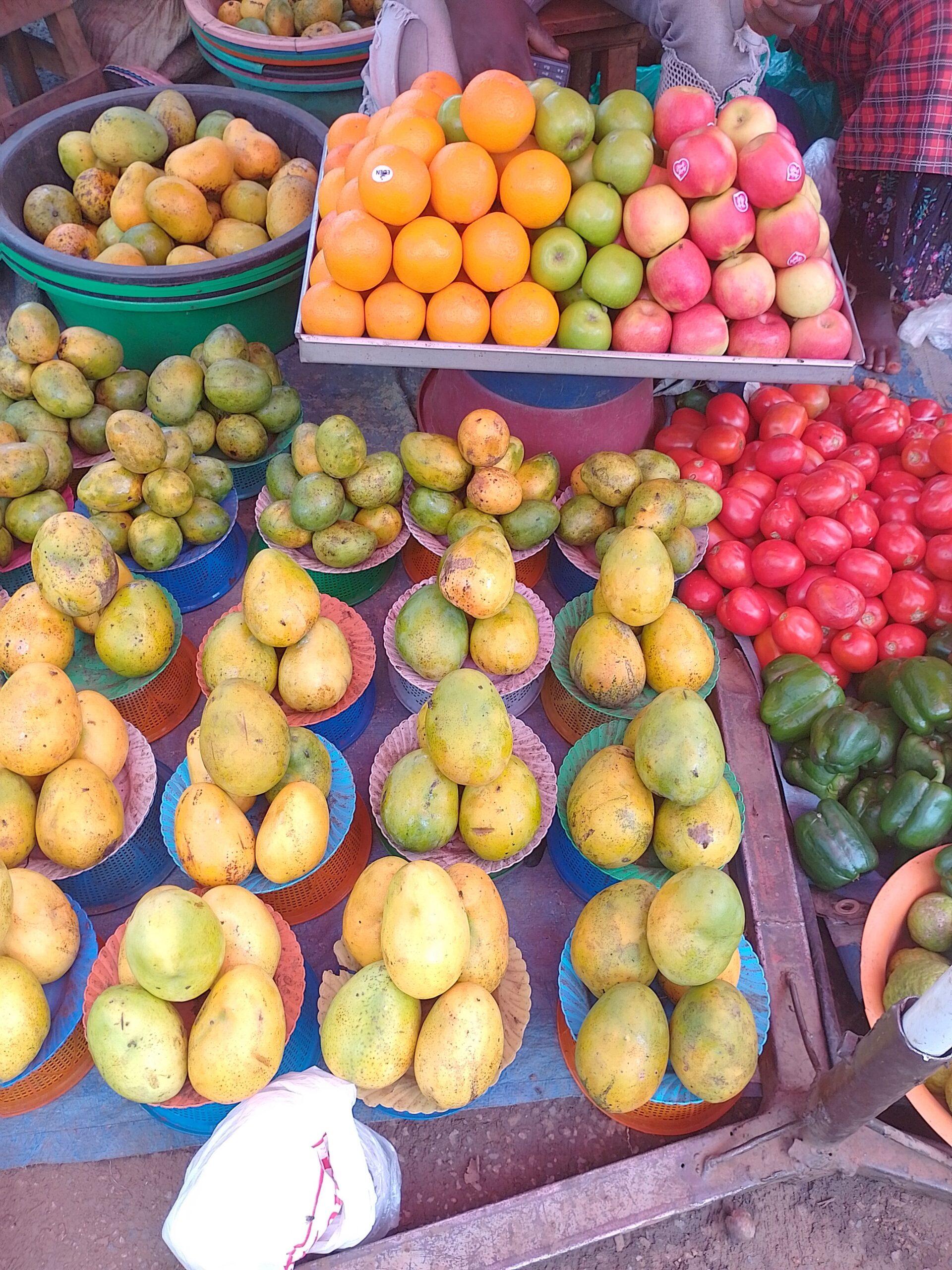Tomatoes and onions and mangos