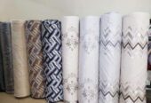 Curtains, curtain rods and cushions