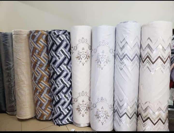 Curtains, curtain rods and cushions