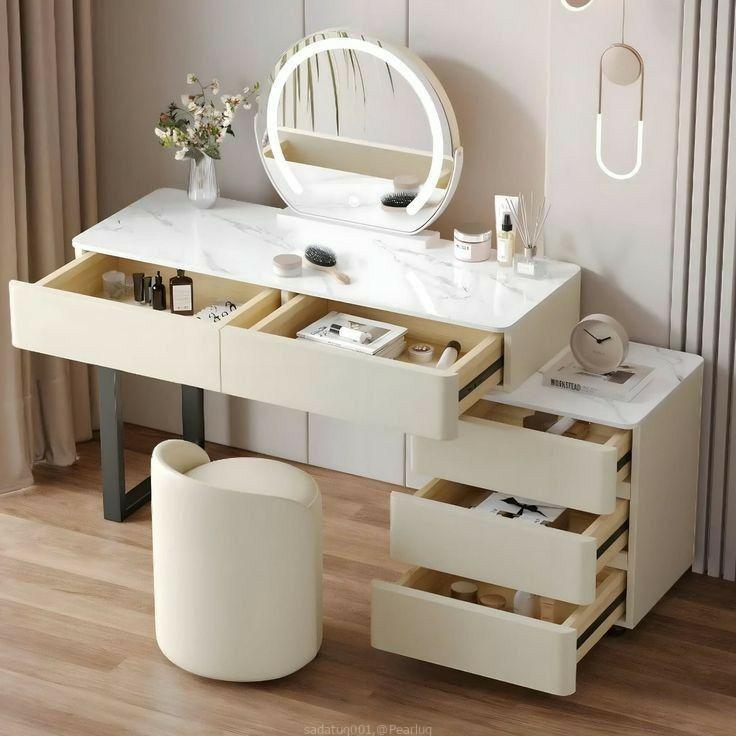 Nice looking dressing mirrors and chair L shape design