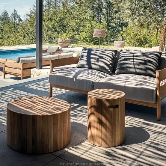 Wooden tables out side view