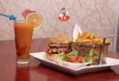 Beef burger and chips