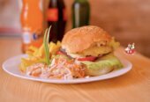Beef burger and chips