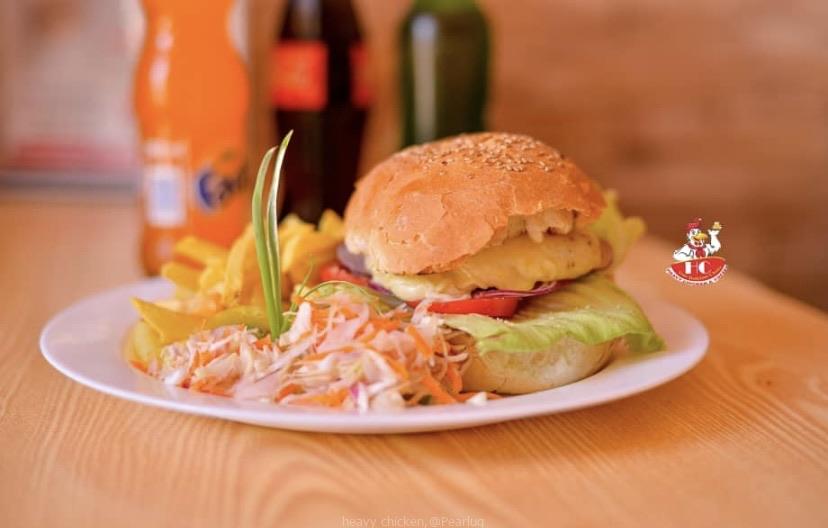 Beef burger and chips