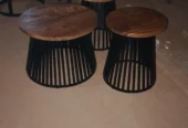 Wood and steel slated round coffee table