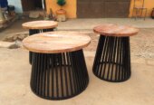 Wood and steel slated round coffee table