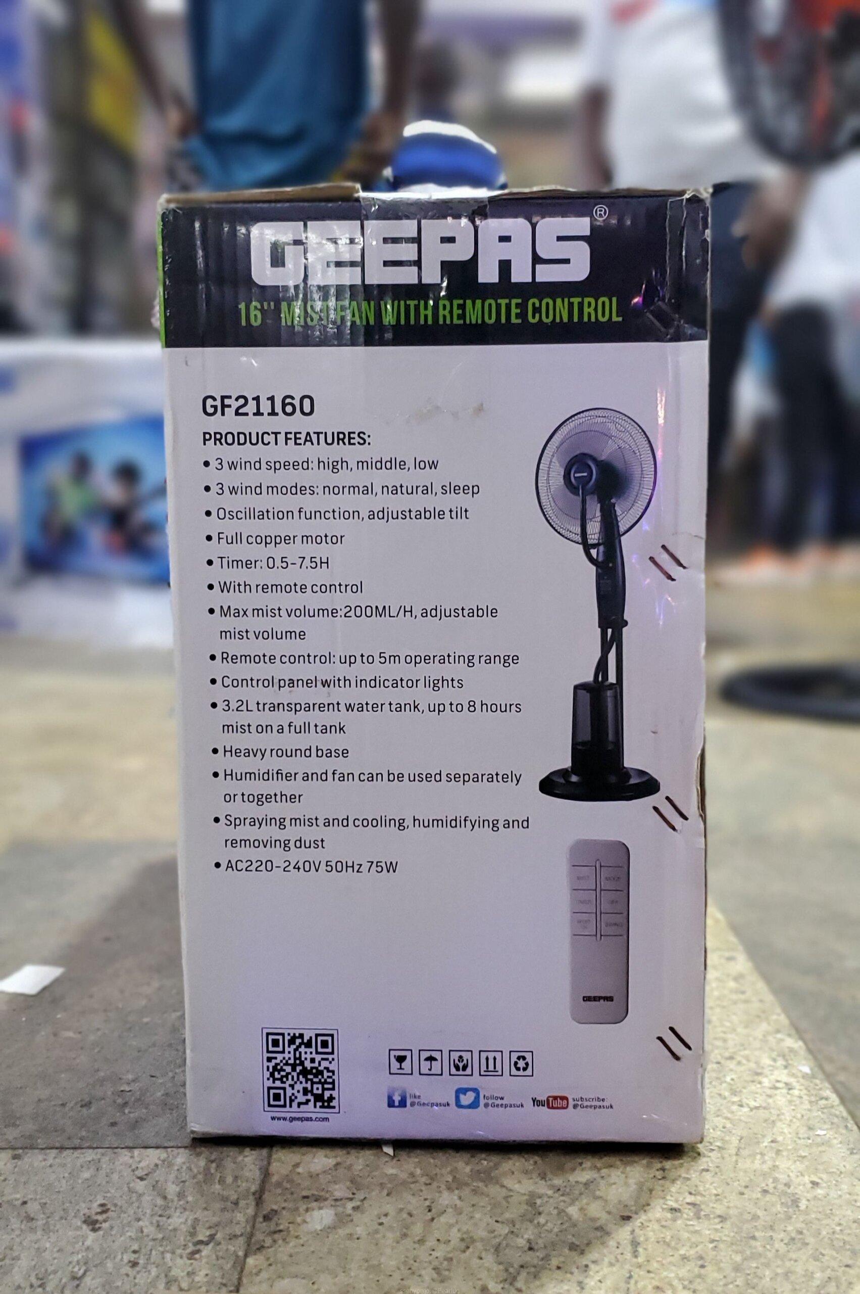GEEPAS 16″ Mist Fan with Remote Control GF21160 – 3 Wind Speeds, Oscillation, Humidifier