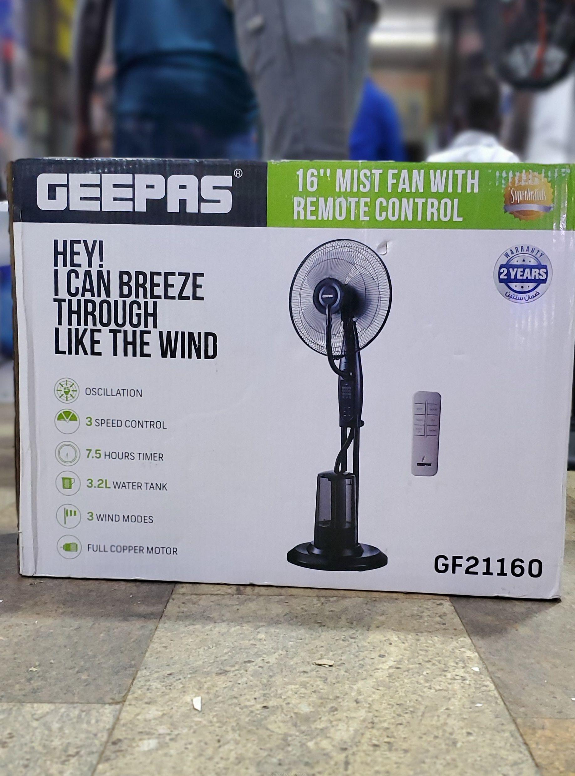 GEEPAS 16″ Mist Fan with Remote Control GF21160 – 3 Wind Speeds, Oscillation, Humidifier