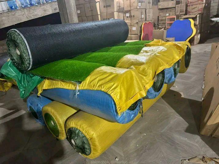 Artificial turf grass carpets.