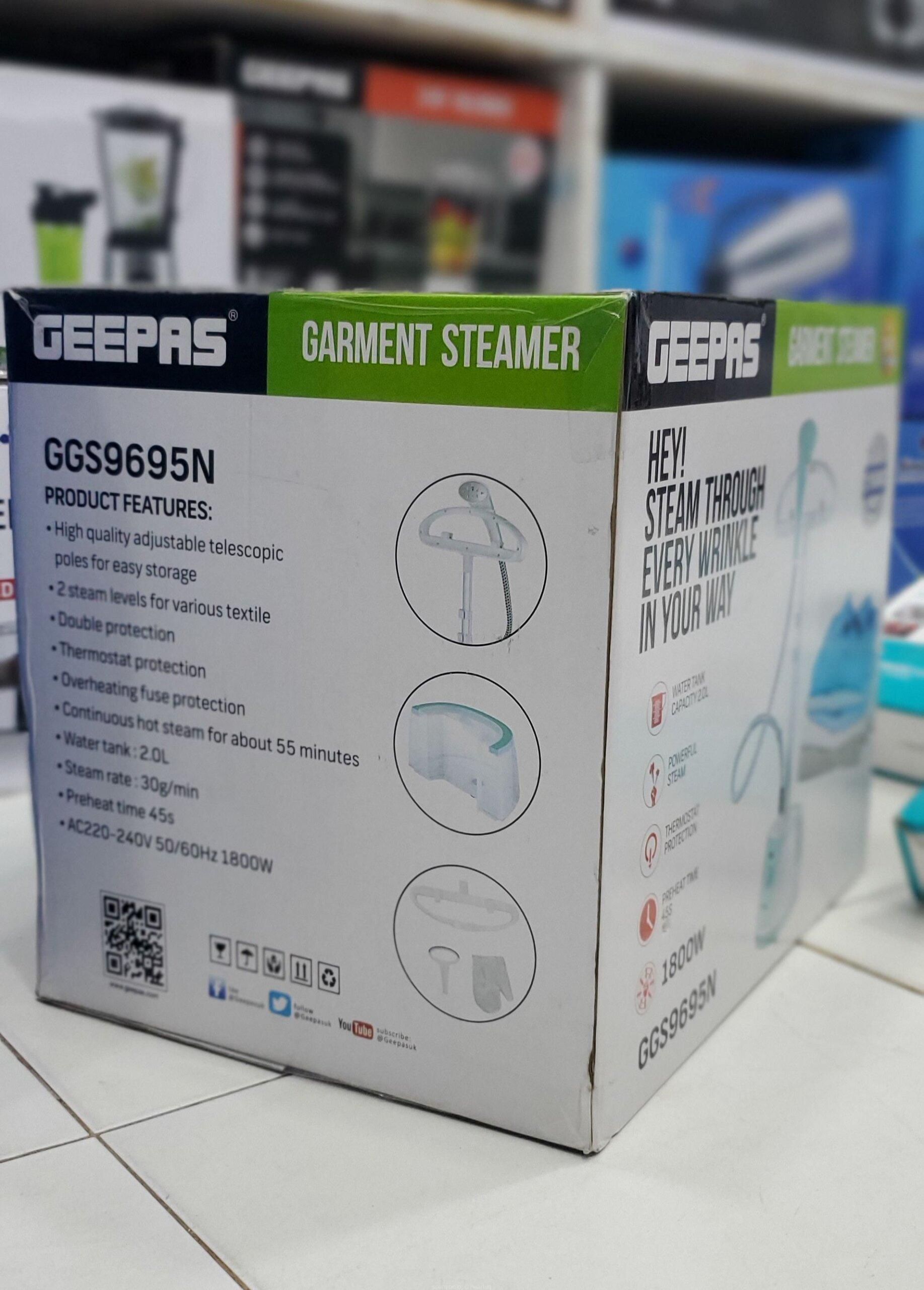 GEEPAS Garment Steamer GGS9695N – 1800W, 2 Steam Levels, 2L Water Tank