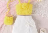 Flower Top+ White Skirt + Bag 3 Pieces Set