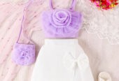 Flower Top+ White Skirt + Bag 3 Pieces Set