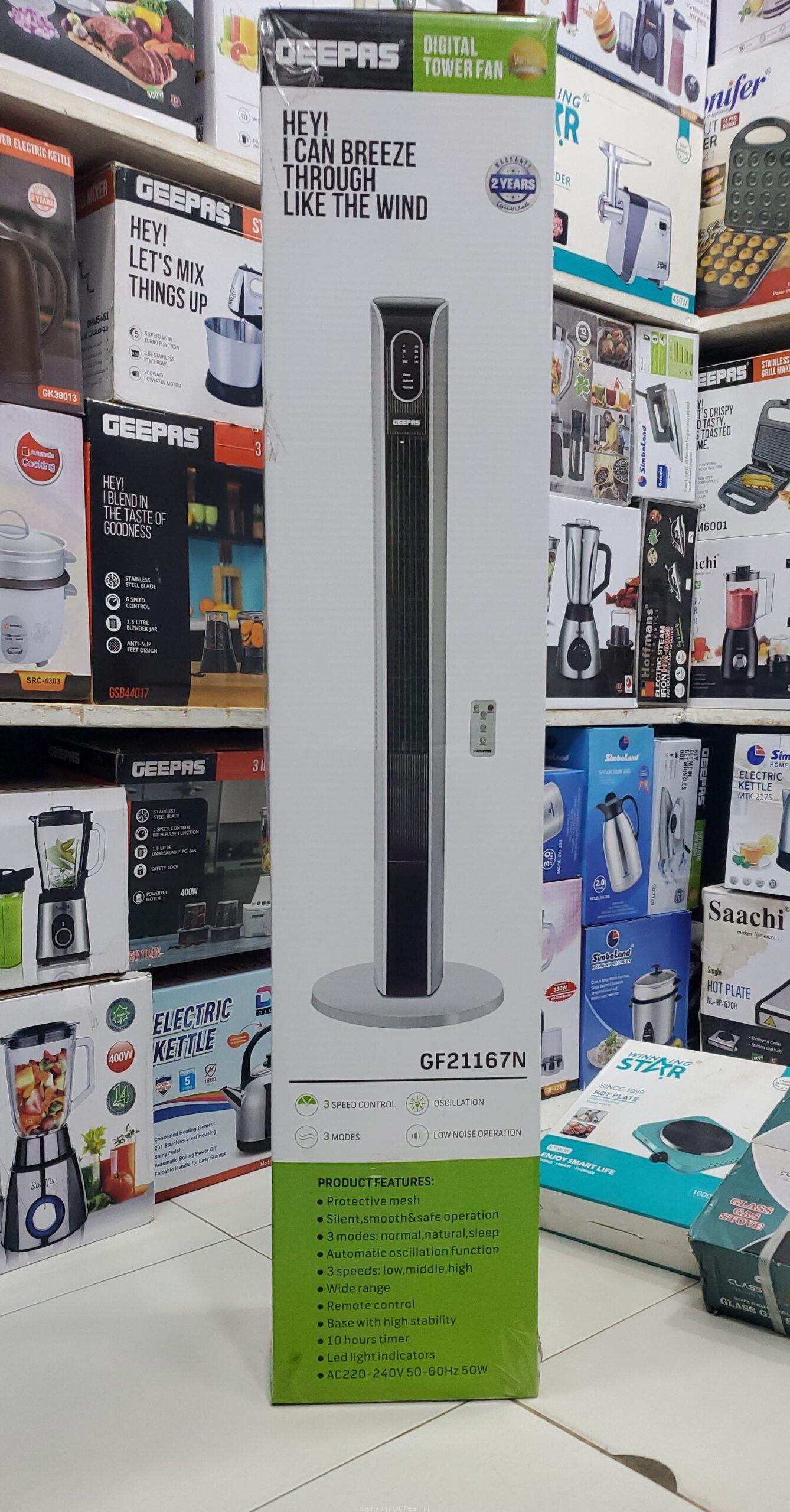 GEEPAS Digital Tower Fan GF21167N – 3 Speed, Oscillation, 3 Modes, Low Noise