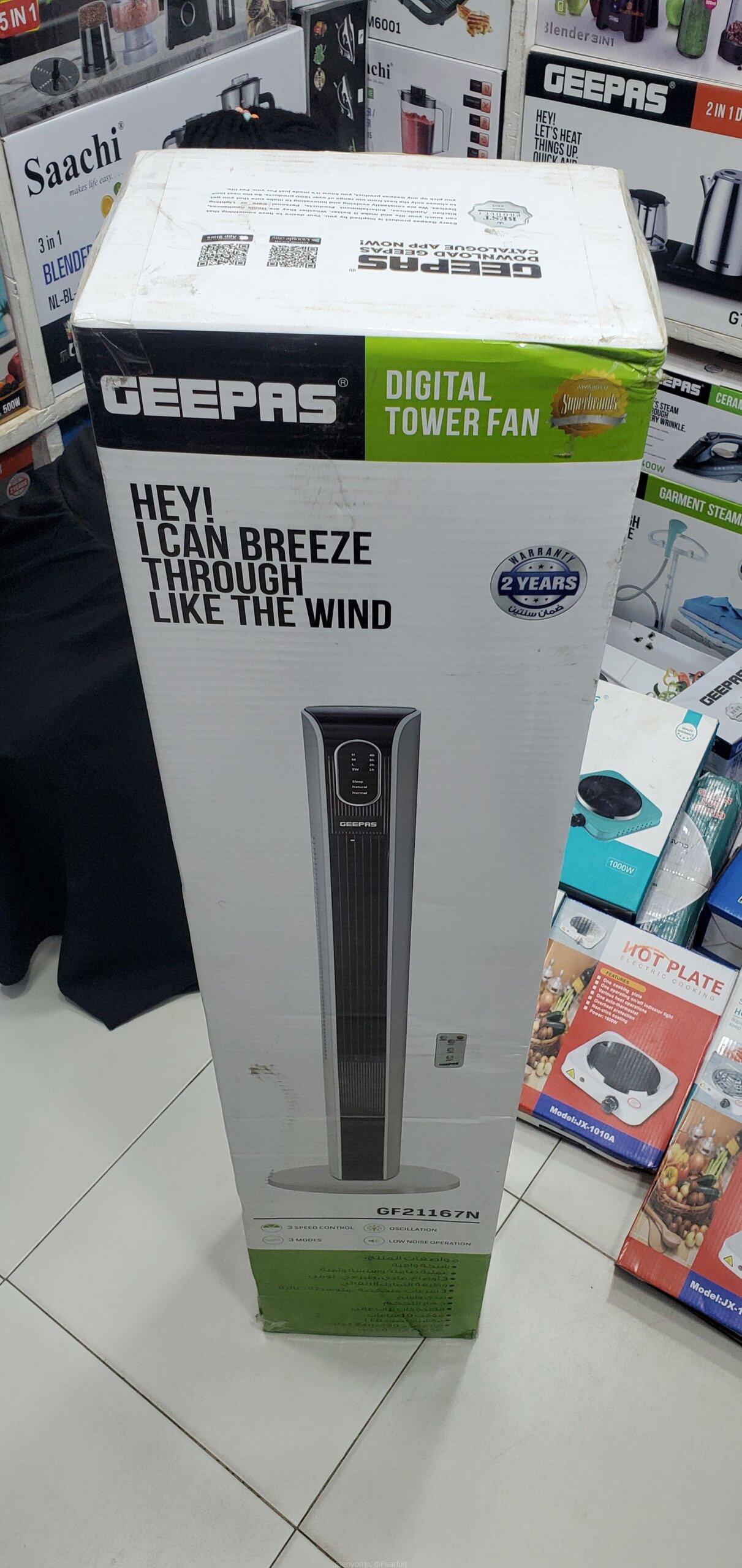 GEEPAS Digital Tower Fan GF21167N – 3 Speed, Oscillation, 3 Modes, Low Noise