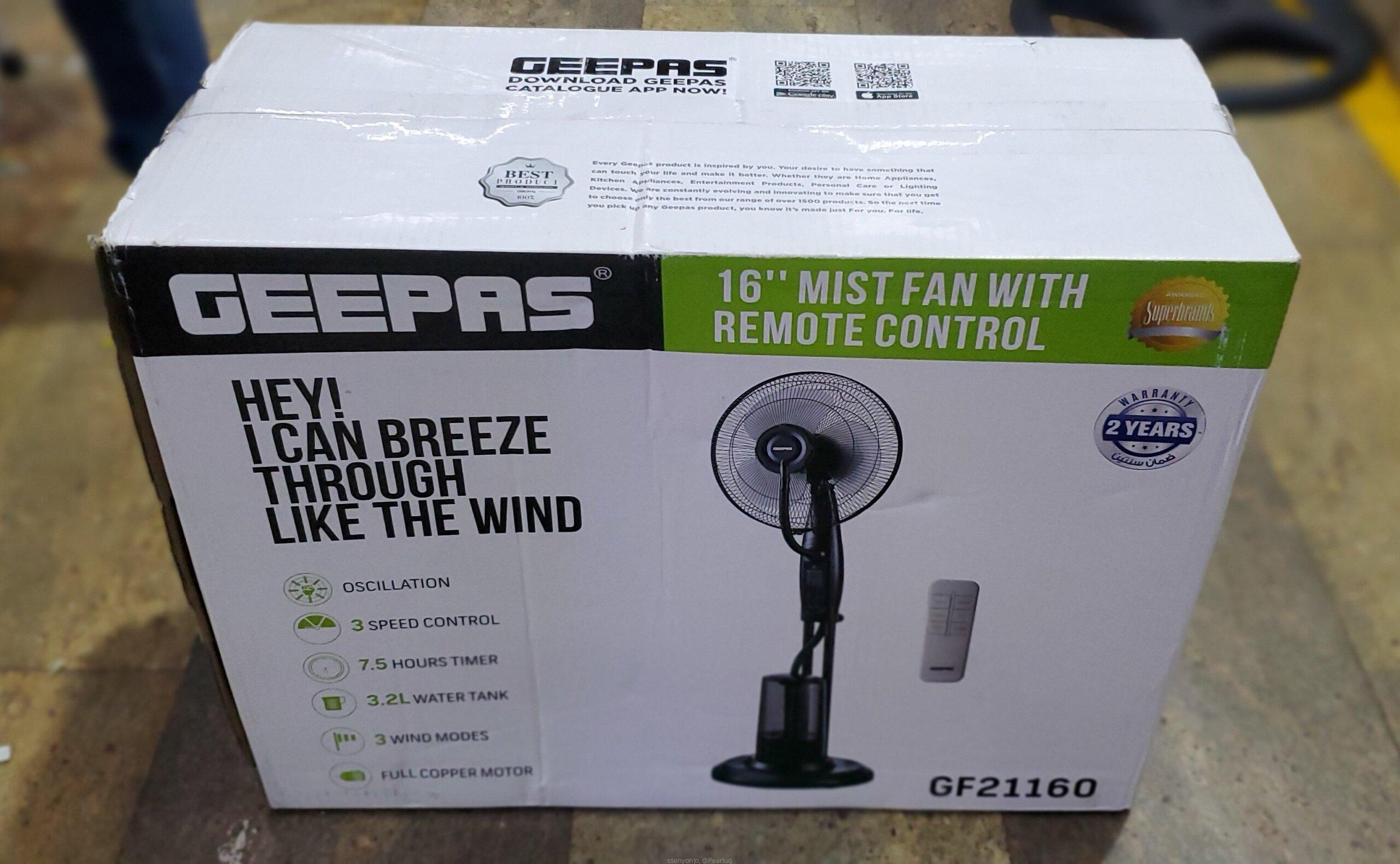 GEEPAS 16″ Mist Fan with Remote Control GF21160 – 3 Wind Speeds, Oscillation, Humidifier