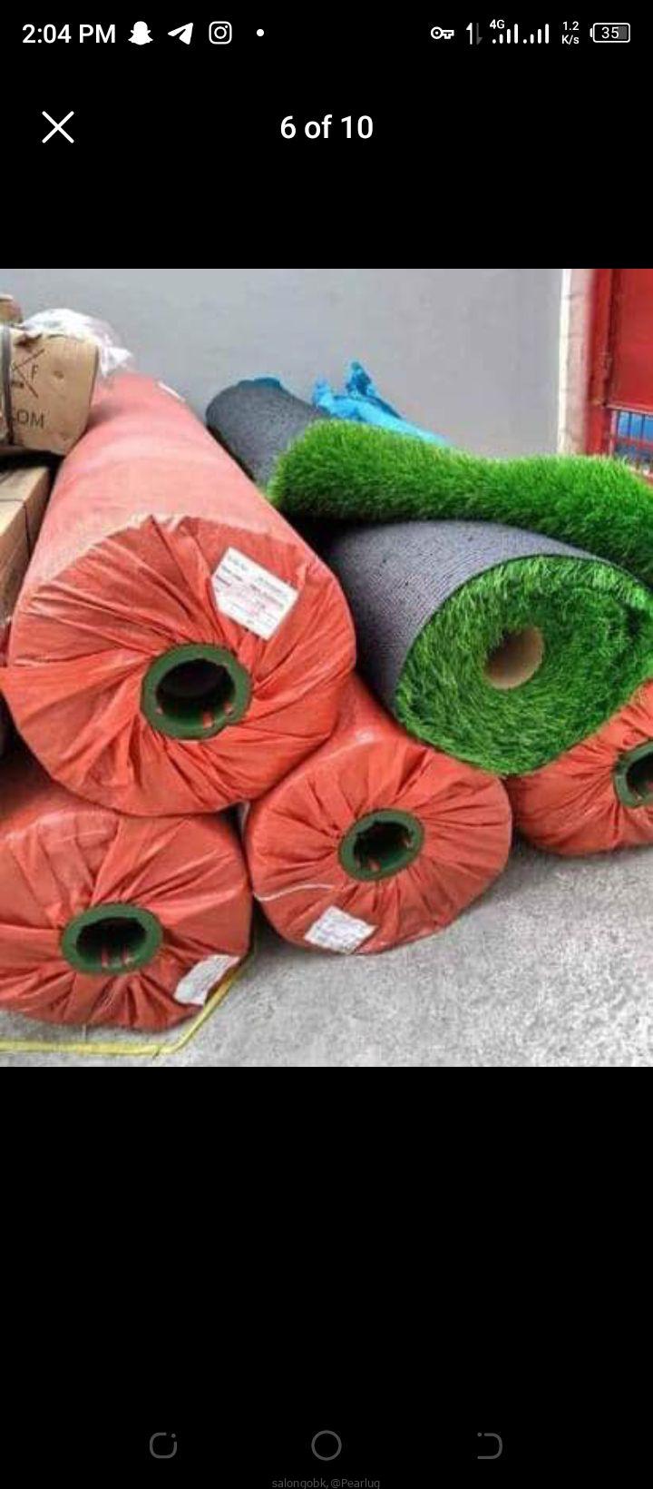 Artificial turf grass carpets.