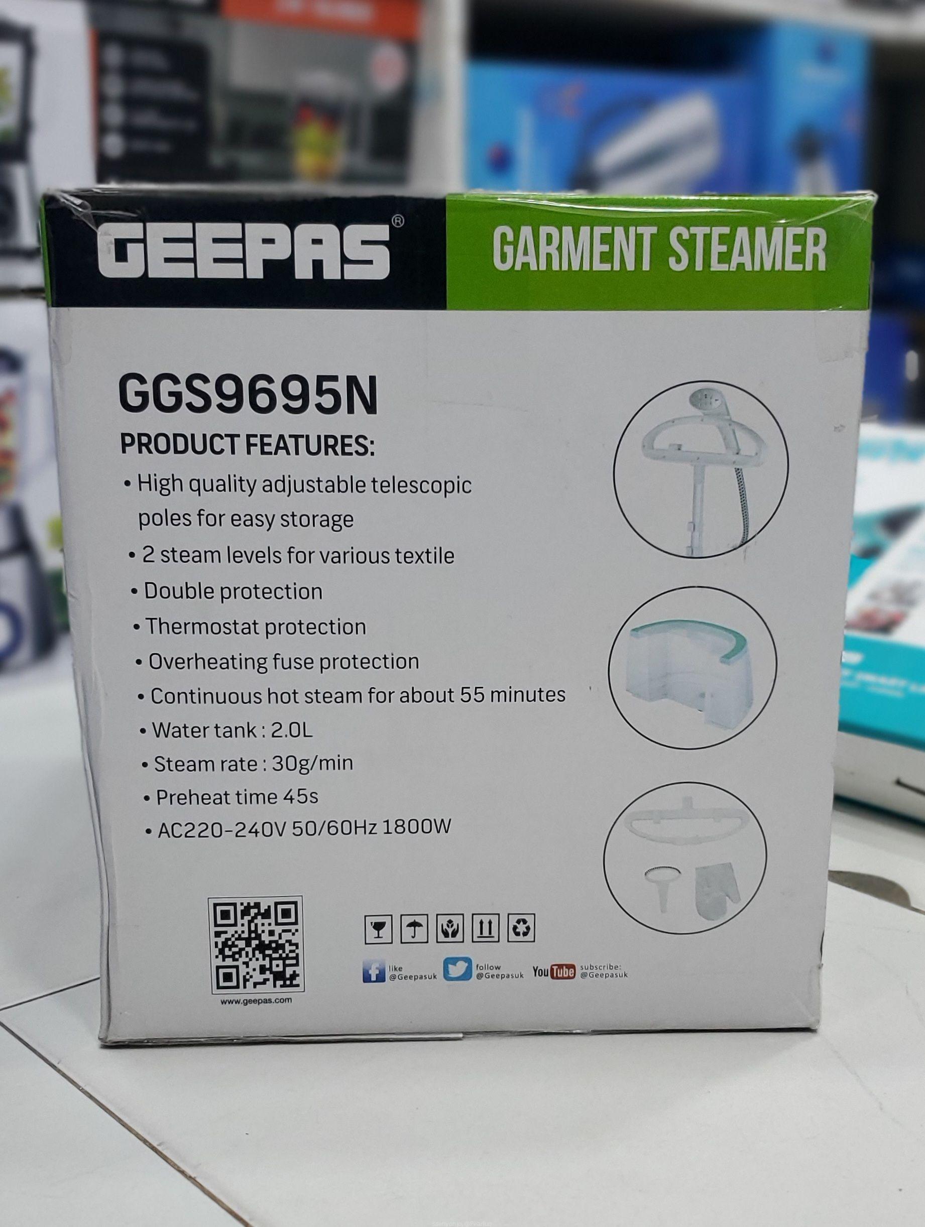 GEEPAS Garment Steamer GGS9695N – 1800W, 2 Steam Levels, 2L Water Tank