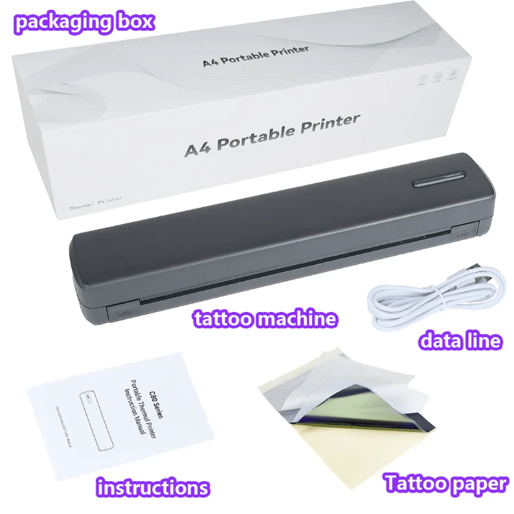 Portable Tattoo Printer Tattoo Transfer Thermal Copier Machine Compatible with iOS and android Portable A4 printer Mini