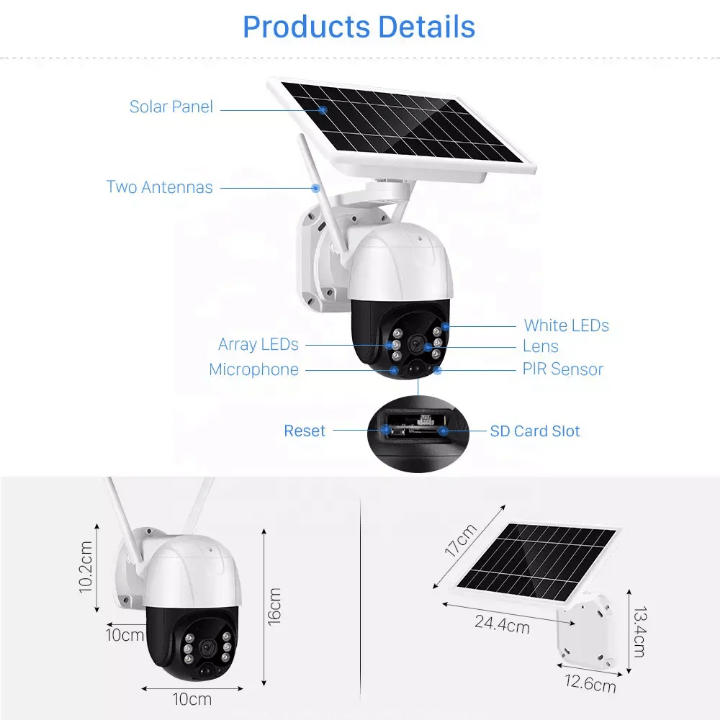 Solar Camera 1080P 4MP Wireless PTZ Solar 4G SIM card Camera Colour Night Vision IP66 Waterproof Outdoor Solar 4G camera