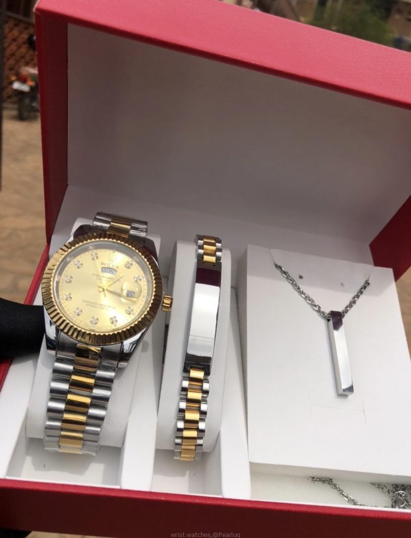 Silver and gold watch combo
