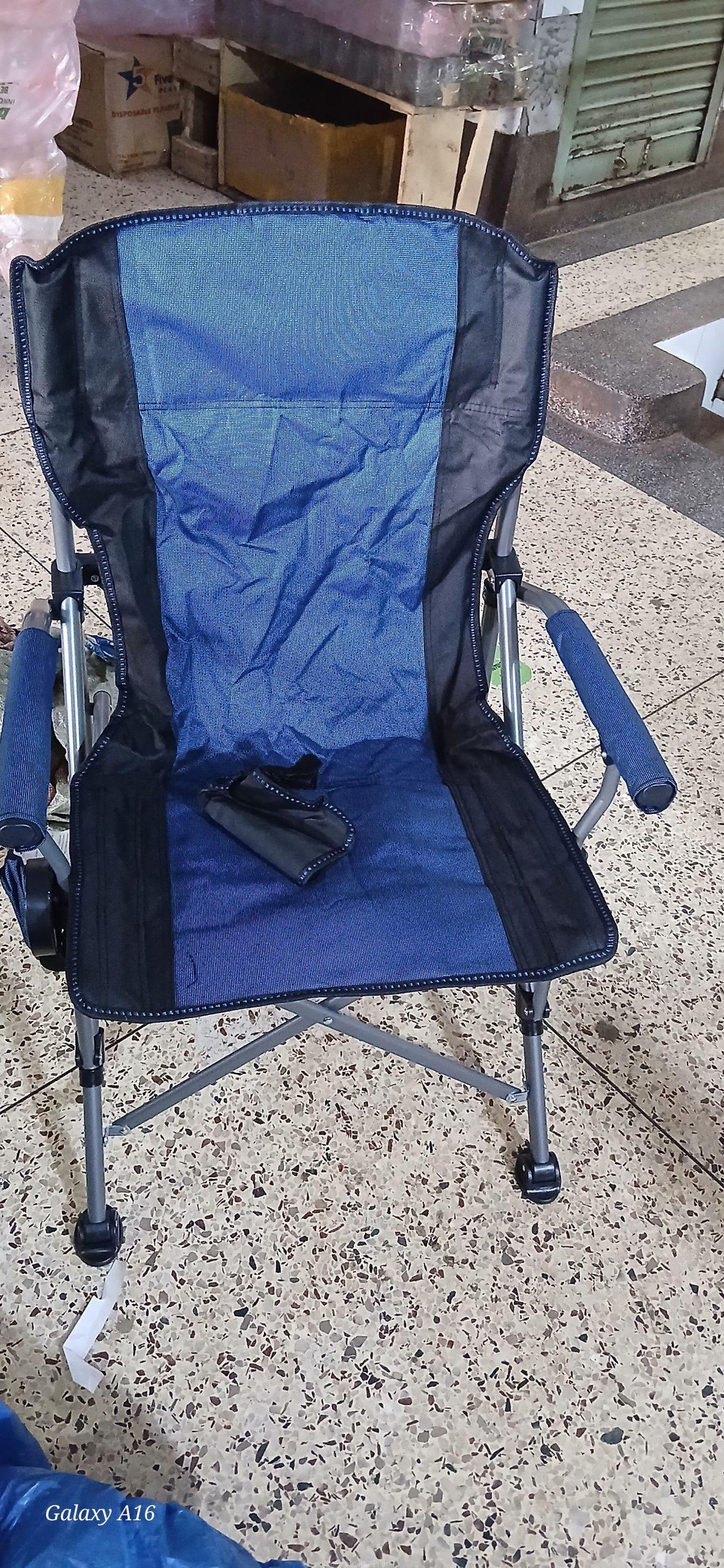 portable blue and black folding camping chair