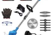 Rechargeable Grass cutter with two lithium batteries and wheels.