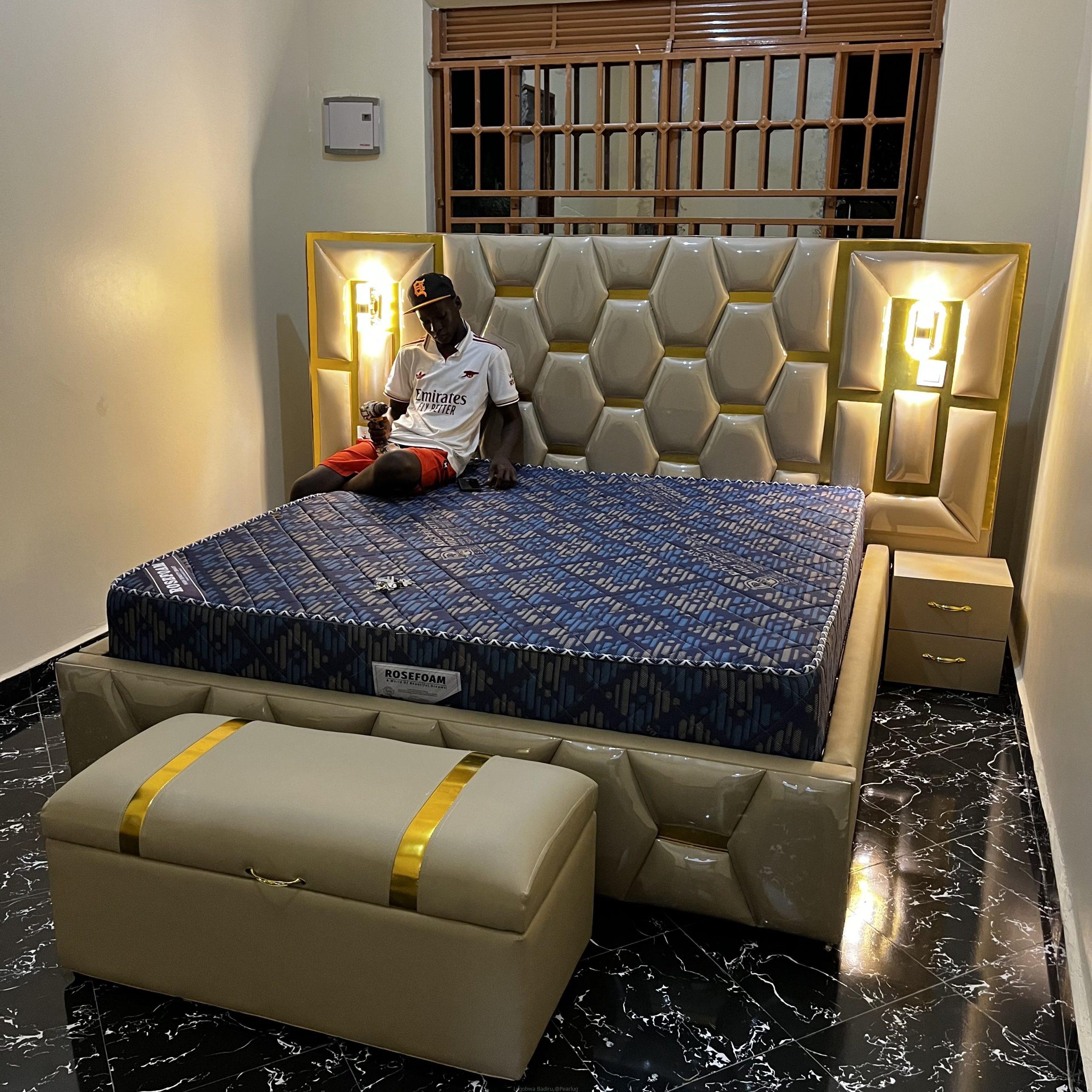 The great furniture woods 5by6 bed in cream coulour