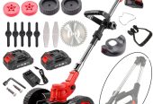 Rechargeable Grass cutter with two lithium batteries and wheels.