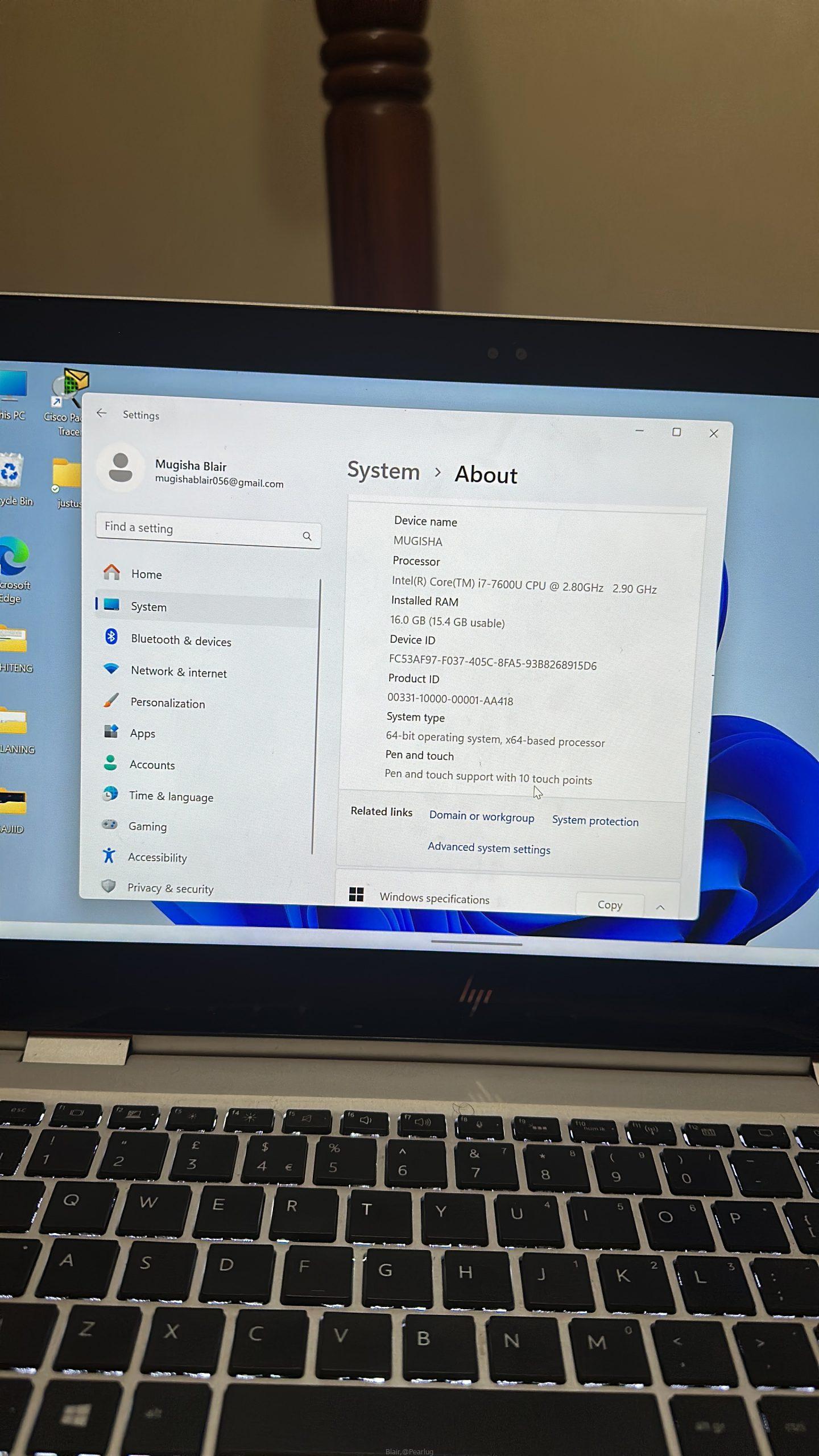 HO laptop i7 8GB RAM 2.50 GHZ