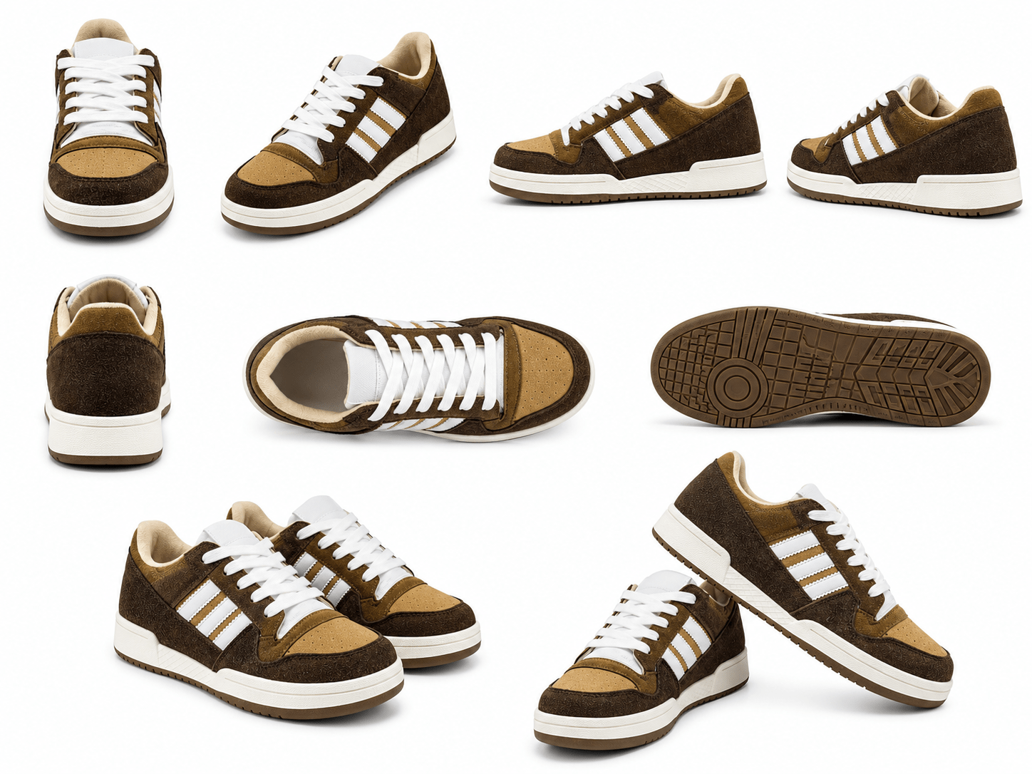 Men’s Casual Low-Top Lace-Up Sneakers – Brown/Khaki