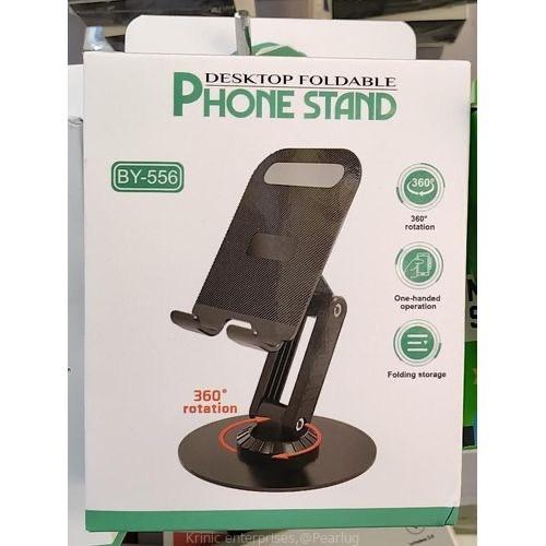 BY-556 Desktop Foldable Phone Stand – 360° Rotating Swivel Base Adjustable Smartphone & Tablet Holder