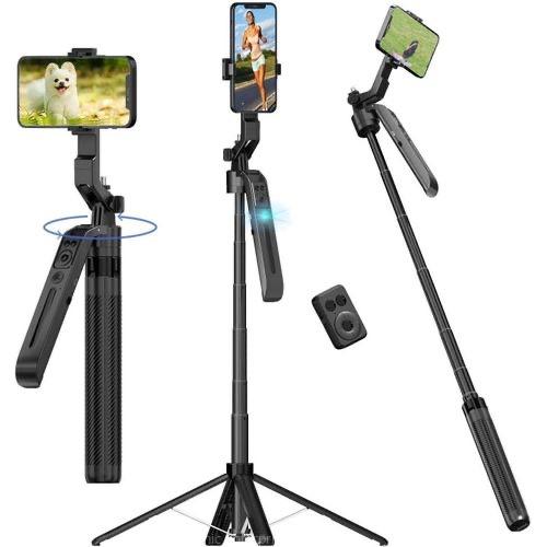 Universal C12 AI Auto Face Tracking Selfie Stick Tripod for iPhone, 360° Rotation Phone Tripod Stand with Remote, 71” Phone Camera Tripods Stand iPhone Holder for Content Creator Tiktok Vlog Video Recording