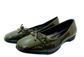 Women’s Army Green Glossy Ballet Flats – Comfortable Slip-On Casual Office Shoes