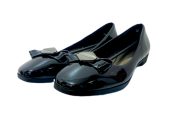 Women’s Glossy Black Flat Pumps – Elegant Comfortable Slip-On Office & Casual Shoes