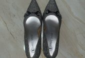 Silver Glitter Block Heel Pumps – Pointed Toe | Three Show