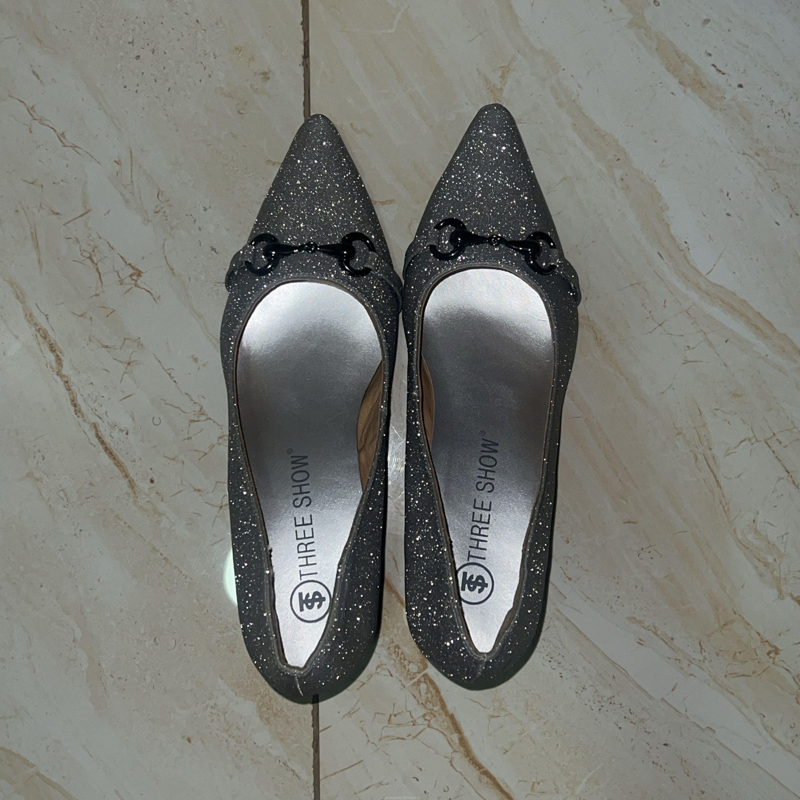 Silver Glitter Block Heel Pumps – Pointed Toe | Three Show