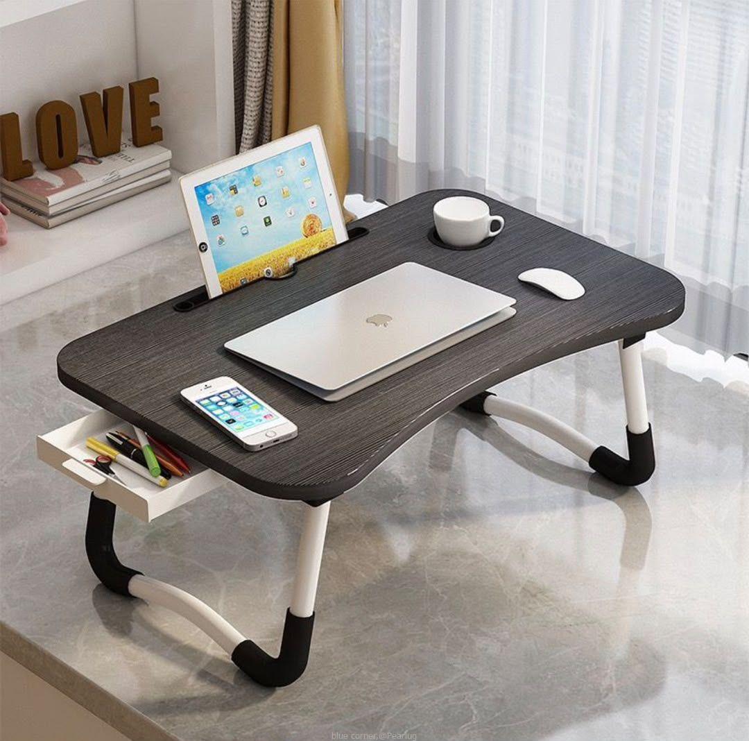 black wood-grain foldable lap desk