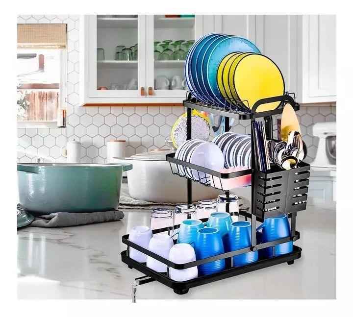 multi-tier metal dish drying rack