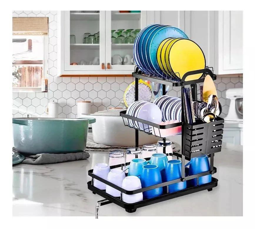 multi-tier metal dish drying rack