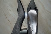 Silver Glitter Block Heel Pumps – Pointed Toe | Three Show